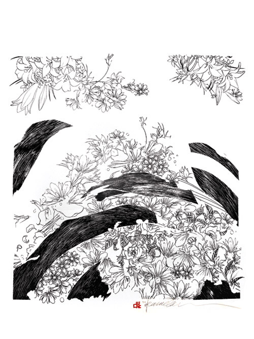 Untitled Meili Flowers 01 Wax Transfer on Paper